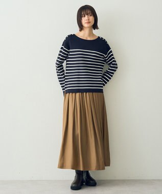 YECCA VECCA ミラノリブ金釦ニット Border Navy