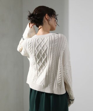 Green Parks ・ＥＬＥＮＣＡＲＥ　ＤＵＥ　ハンドステッチケーブルニッ Ivory