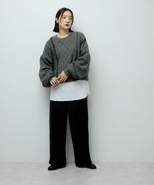 Green Parks ・ＥＬＥＮＣＡＲＥ　ＤＵＥ　ハンドステッチケーブルニッ Charcoal Gray