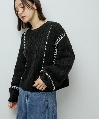 Green Parks ・ＥＬＥＮＣＡＲＥ　ＤＵＥ　ハンドステッチケーブルニッ Black