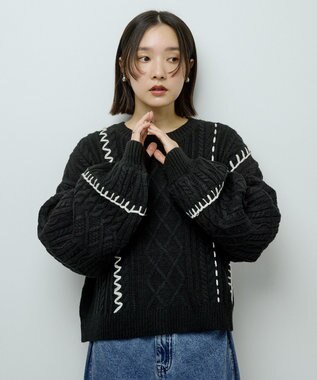 Green Parks ・ＥＬＥＮＣＡＲＥ　ＤＵＥ　ハンドステッチケーブルニッ Black