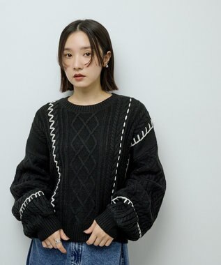 Green Parks ・ＥＬＥＮＣＡＲＥ　ＤＵＥ　ハンドステッチケーブルニッ Black