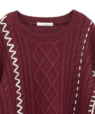 Green Parks ・ＥＬＥＮＣＡＲＥ　ＤＵＥ　ハンドステッチケーブルニッ Bordeaux