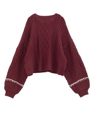 Green Parks ・ＥＬＥＮＣＡＲＥ　ＤＵＥ　ハンドステッチケーブルニッ Bordeaux