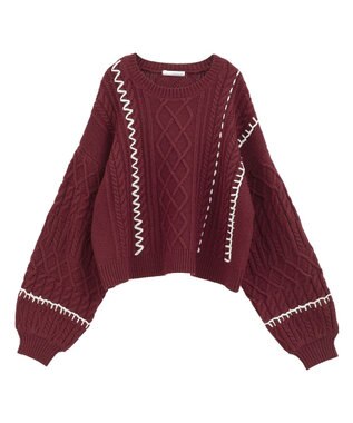 Green Parks ・ＥＬＥＮＣＡＲＥ　ＤＵＥ　ハンドステッチケーブルニッ Bordeaux