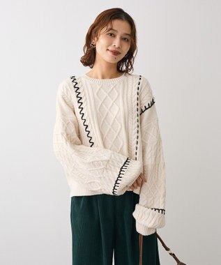 Green Parks ・ＥＬＥＮＣＡＲＥ　ＤＵＥ　ハンドステッチケーブルニッ Ivory