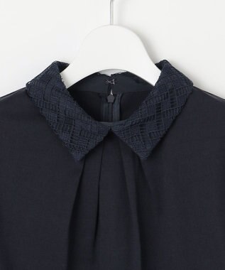 J.PRESS LADIES プレーティングジャージー レース襟 カットソー ネイビー系