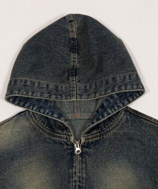 WEGO デニムショートフードブルゾン デニム中濃加工色
