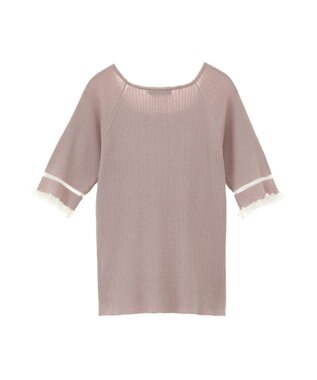 earth music&ecology ポイントシアーフリルニットプルオーバー Pink Beige