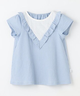 組曲 KIDS 【110-140㎝】サッカーストライプ ブラウス サックスブルー