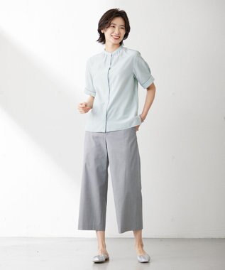 J.PRESS LADIES 【WEB限定カラーあり・セットアップ対応・洗える・撥水・防汚】コットンFITTYシャーク ワイド アンクル パンツ ライトグレー系