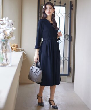 Tiaclasse 【ダブルクロス・洗える】 ナローVネックワンピース ネイビー