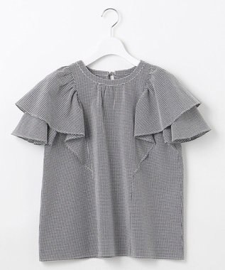 Feroux 【洗える】袖フリルブラウス ブラック系1