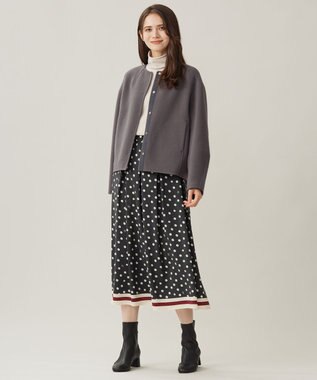 自由区 L 【洗える】ポルカドットプリント スカート アッシュ×アイボリー