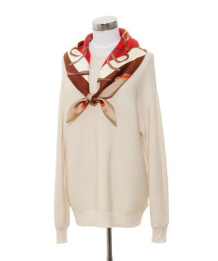 MOONBAT FURLA ビットチェーン柄シルク100%スカーフ 88×88cm ブラウン