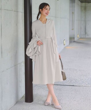 Tiaclasse 【ダブルクロス・洗える】 ナローVネックワンピース グレージュ