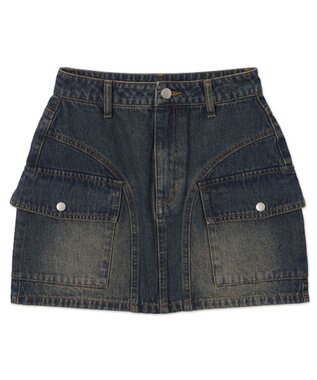 WEGO ヴィンテージウォッシュカーゴミニスカート デニム中濃加工色