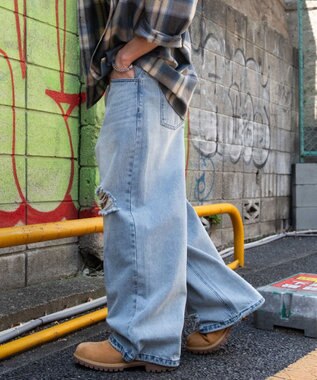 WEGO スーパーバギーダメージデニムパンツ 柄3