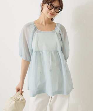 AMERICAN HOLIC シアーパフスリーブニットプルオーバー Light Blue