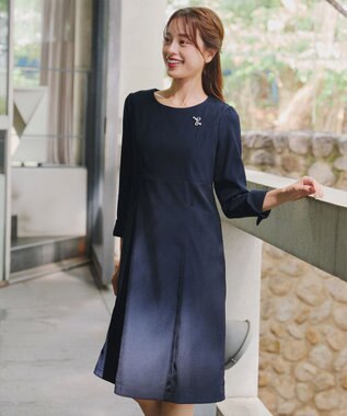 Tiaclasse 【洗える】チェックコンビエンパイアワンピース ネイビー