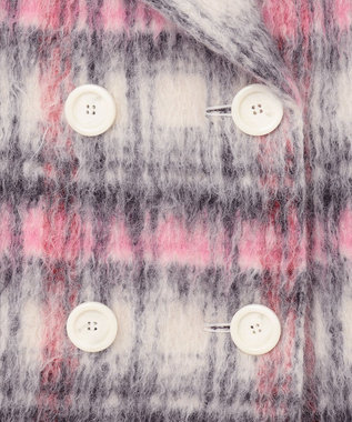 GRACE CONTINENTAL シャギーチェックピーコート ピンク