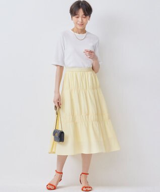 組曲 L 【WEB限定】ステッチストライプドビー ギャザースカート イエロー系