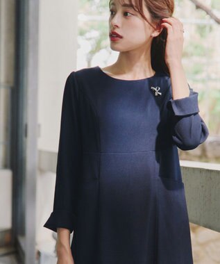 Tiaclasse 【洗える】チェックコンビエンパイアワンピース ネイビー