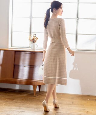 Tiaclasse 【洗える】リップル編みニットワンピース ベージュ×オフ