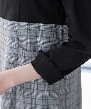 Tiaclasse 【洗える】チェックコンビエンパイアワンピース グレーチェック