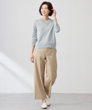 J.PRESS LADIES 【洗える】GIMA COTTON ミックスカラー Vネック ニット ミントMIX系