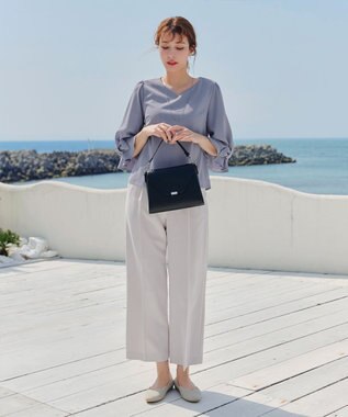 Tiaclasse 【洗える】リボンフレアスリーブブラウス ブルー