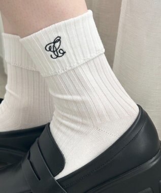 WEGO ロゴ刺繍折り返しクルーソックス