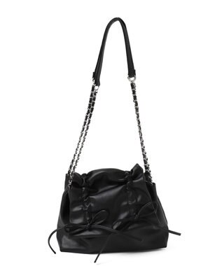 WEGO ギャザーリボンフラップバッグ ブラック