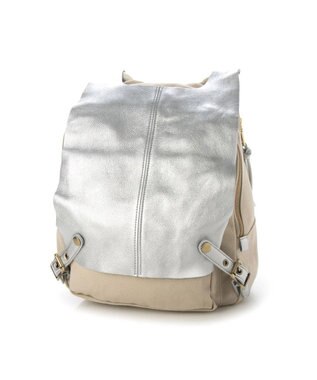 UNBILLION perche / 牛革かぶせキャンバスリュックサック シルバー