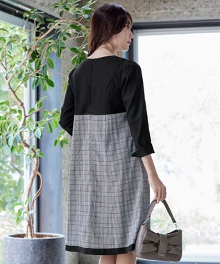 Tiaclasse 【洗える】チェックコンビエンパイアワンピース グレーチェック