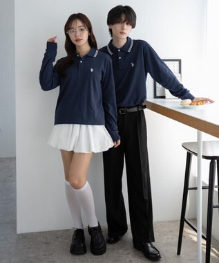 WEGO 【25年秋冬新作/ユニセックスITEM/SMLサイズ展開】別注USPOLOラインポロシャツ（長袖） ネイビー