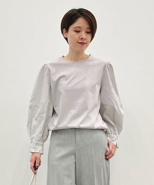 自由区 L スムースコンビ ボリューム袖カットソー ライトグレー系