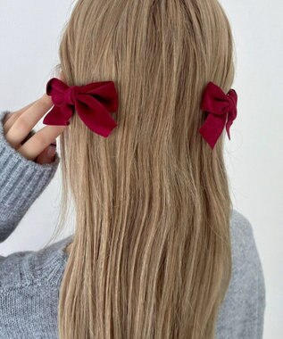 WEGO LベロアBIGリボンクリップ ワイン