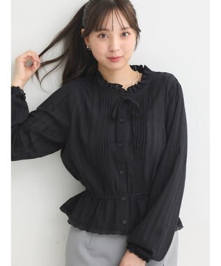 earth music&ecology ピンタックフリルブラウス Black