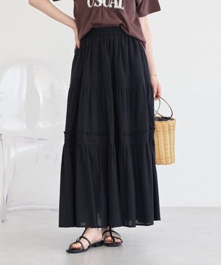 earth music&ecology ティアードギャザースカート Black