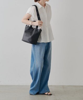 russet エンボスモノグラム2WAYタウントートバッグ(CE-1672-WEB) Black