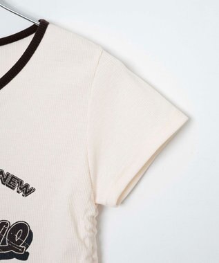 WEGO 配色サイドギャザーVネックT オフホワイト