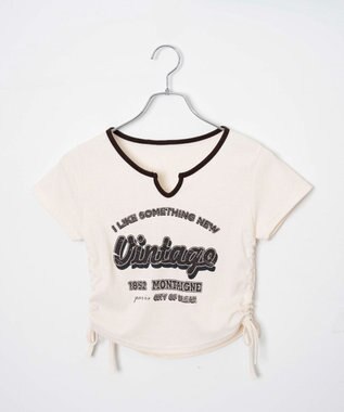 WEGO 配色サイドギャザーVネックT オフホワイト