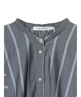 AMERICAN HOLIC 接触冷感フレンチスリーブ切り替えフレアブラウス Stripe Navy