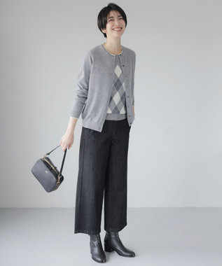 J.PRESS LADIES 【洗える】9ozストレッチ デニム ワイド パンツ ブラック系