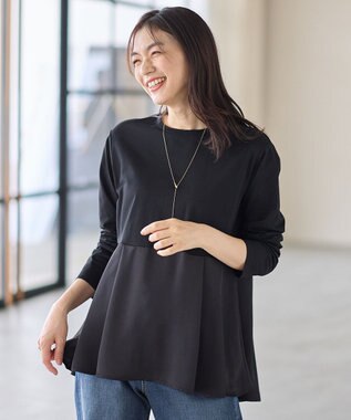 ANY L 【WEB限定】サテンコンビペプラムカットソー ブラック