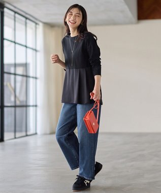 ANY 【WEB限定】サテンコンビペプラムカットソー ブラック