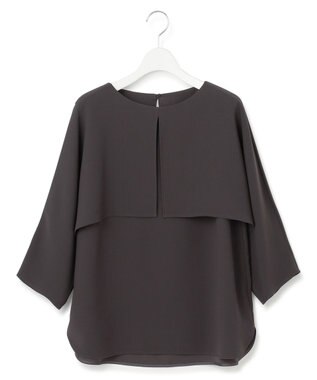 23区 L 【洗える】ストレッチジョーゼット ケープデザイン カットソー ダークブラウン系