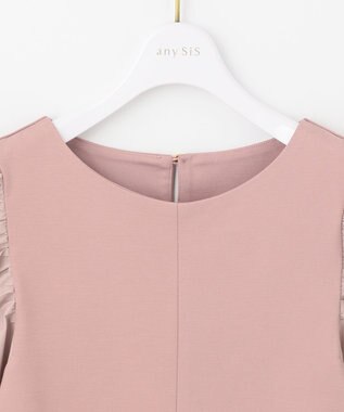 ANY SIS パフスリーブ異素材コンビ プルオーバー スモーキーピンク