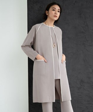 自由区 L 【洗える/セット着用可】ドライコットンハイゲージブラウスライク ニット ベージュ系